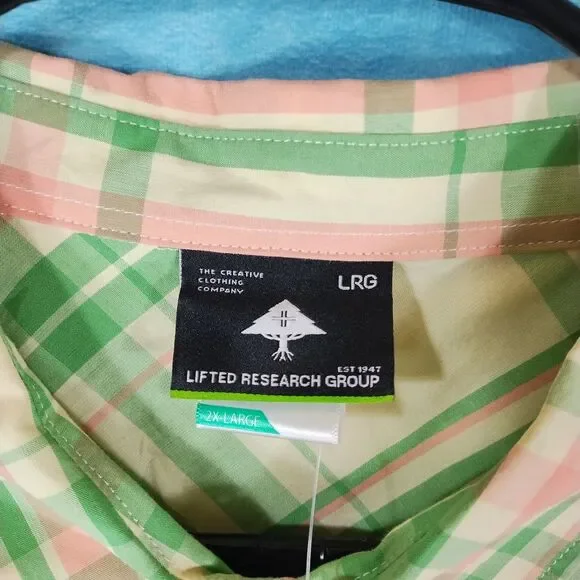 LRG Lifted Research Group NWT Mens Plaid Shirt, White Pink Green, Size XXL (2XL) - Picture 4 of 4